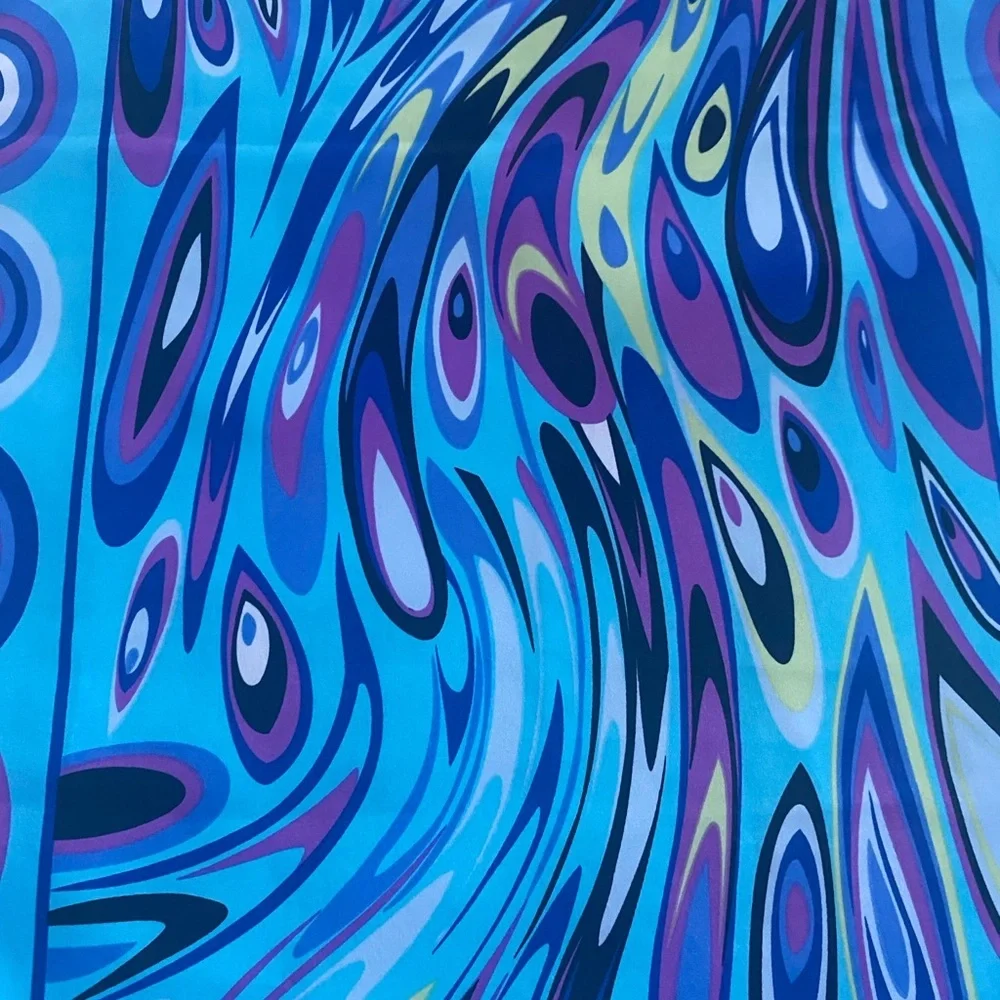 Blue and Purple Patterned Long Silk Scarf